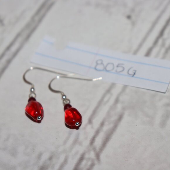 ❤️🌟 Silver & Red Glass Dangle Earrings · 1 3/8" · Ruby Radiance ✨ - Picture 2 of 6
